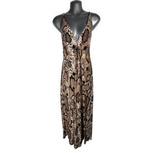 Ambrielle Womens Maxi Babydoll Sleep Dress Snake Print V-Neck Brown Black Size S